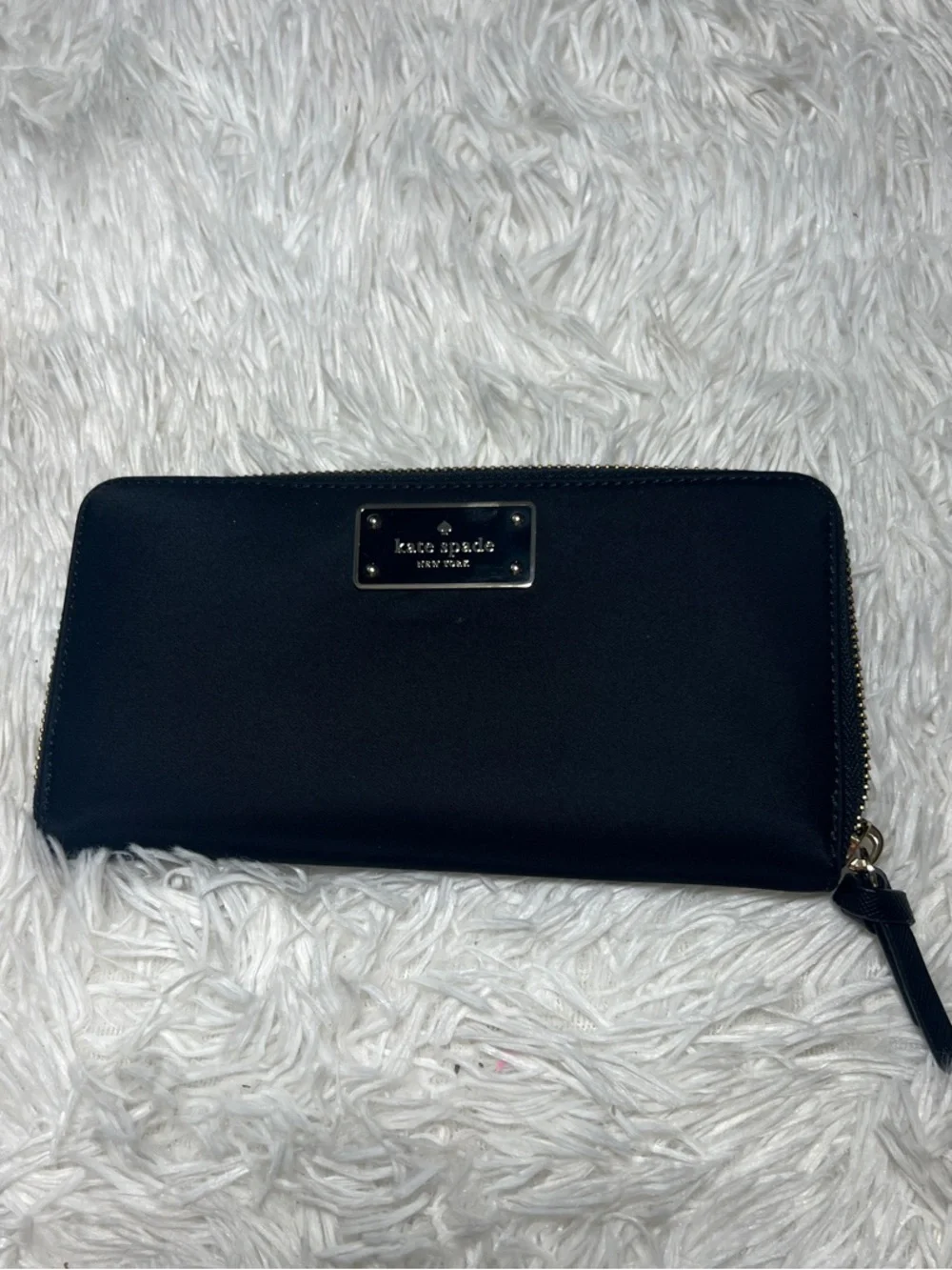 kate spade Black Zip-Around Logo Plate Wallet